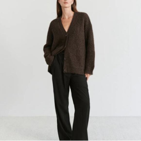 Jenni Kayne Cocoon Cardigan Cocoa Brown Oversized Ribbed Knit Button Sweater XXS - Picture 1 of 15